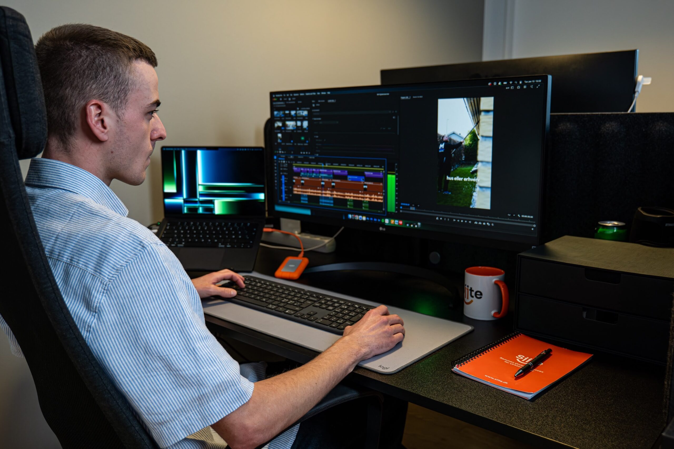 An editor working on video production