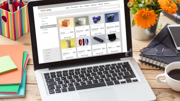 An online store laid out on a laptop screen